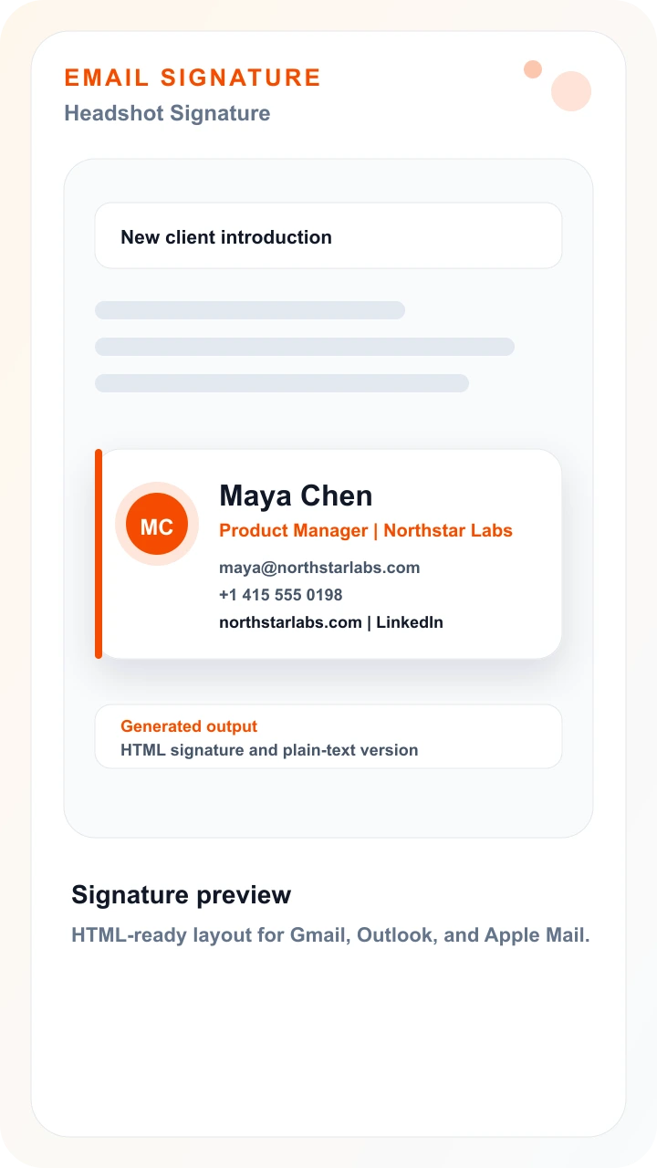 Professional email signature identity result preview
