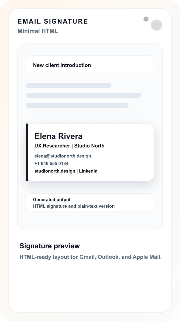 Email signature minimal HTML result preview