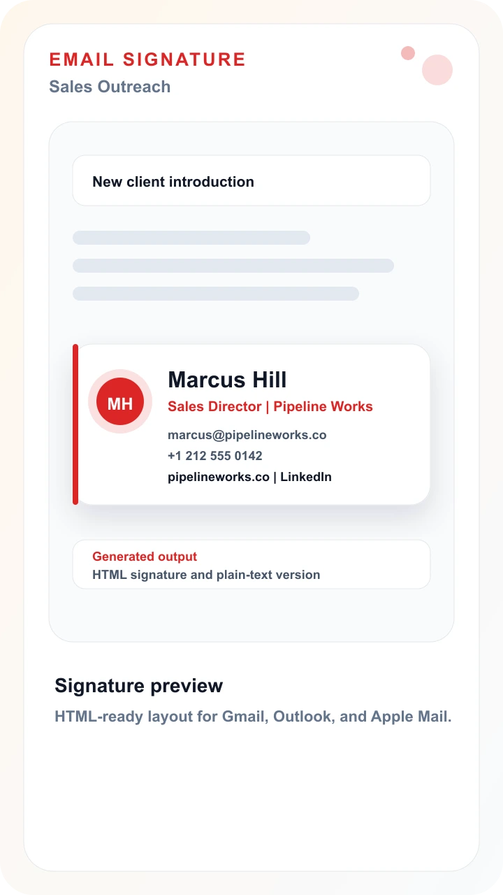 Email signature sales outreach result preview