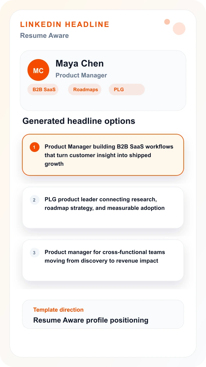 Professional headshot beside resume headline feature