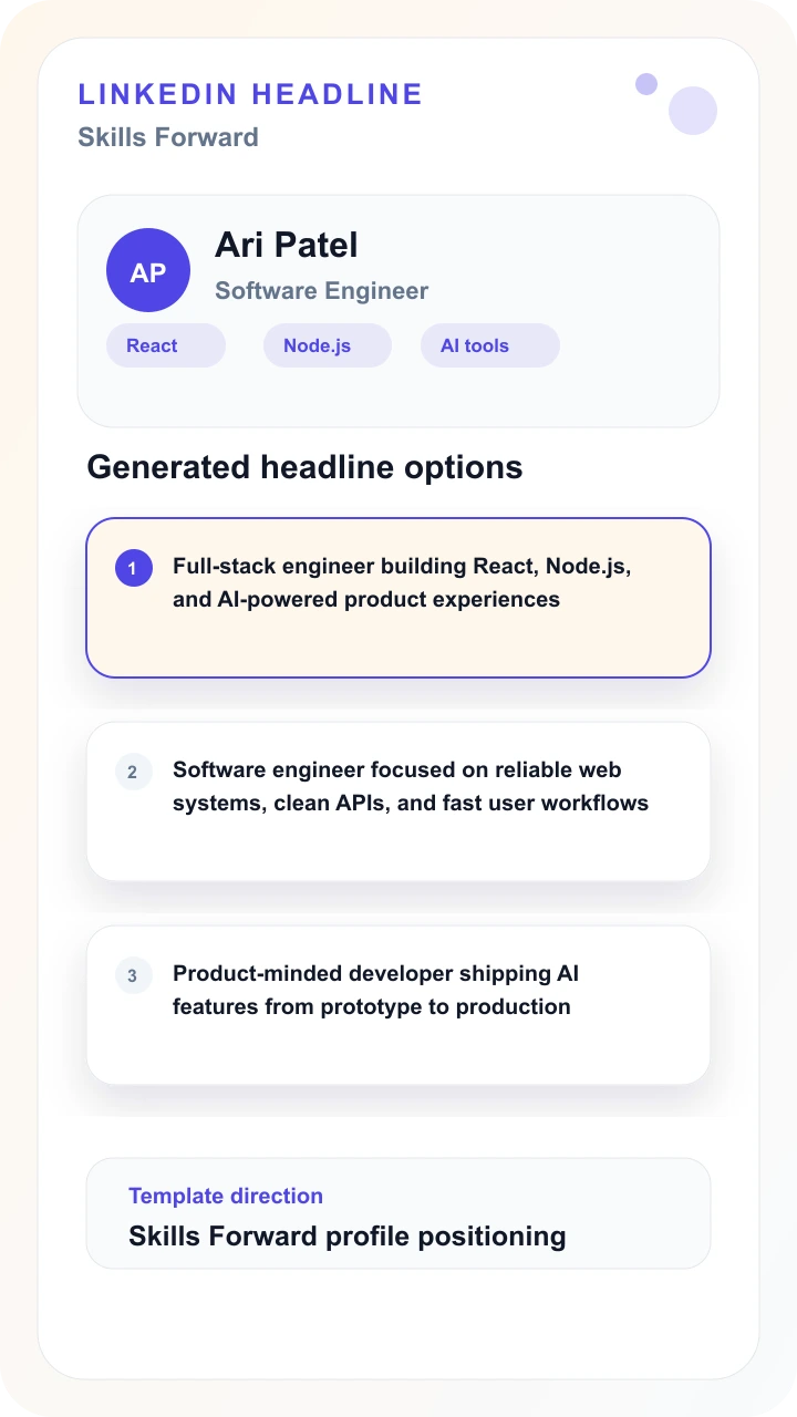 LinkedIn headline generator skills-forward result preview